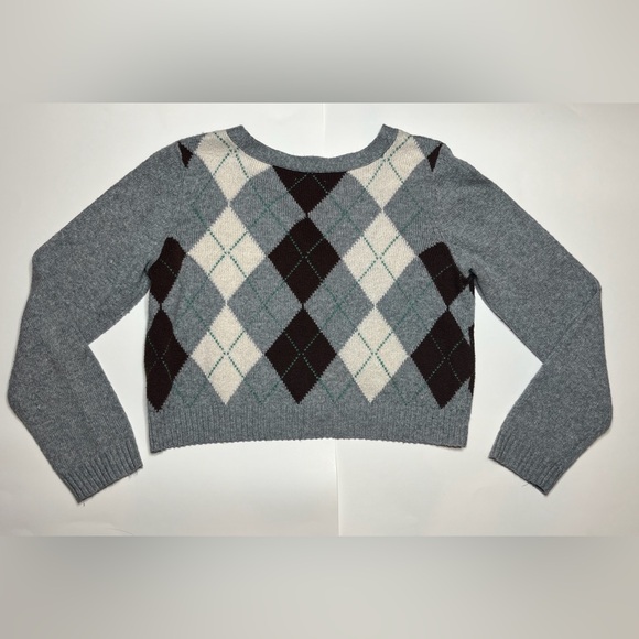 NWOT American Eagle Argyle Cropped Button-Up Sweater/Cardigan - Picture 2 of 3